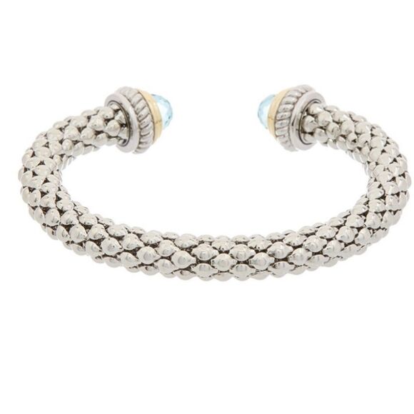 BLUE TOPAZ SET IN POPCORN CUFF - Picture 2 of 2